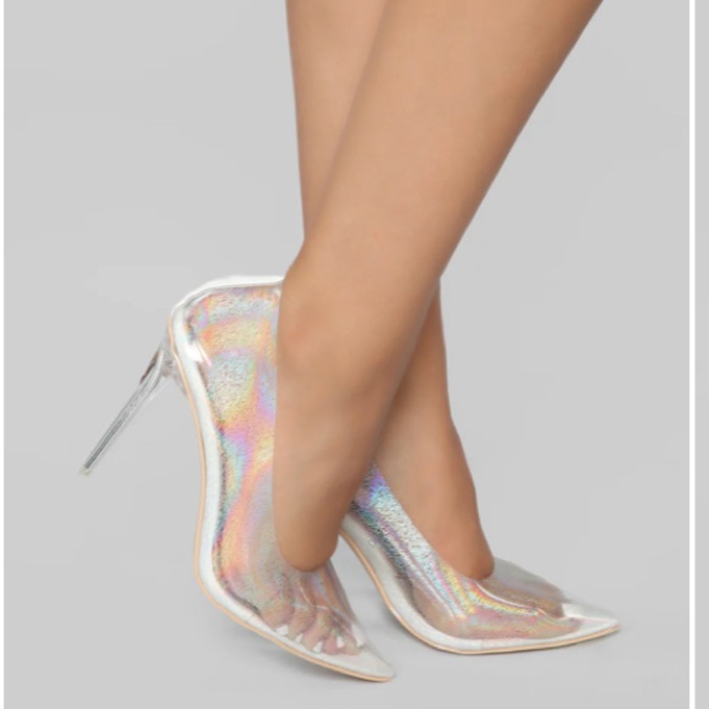 Fashion nova clear iridescent heels size 11 worn 1time